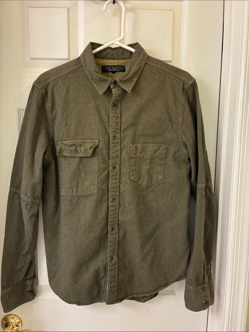 rag & bone Olive Green Casual Button-Down Shirt cotton linen blend Large USA